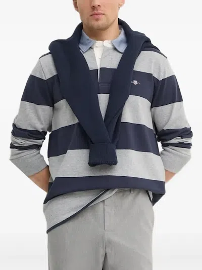 Gant Heavy Rugger Striped Polo Shirt In Blue