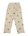 Gant High-waisted Crest Embroidery Pleated Chinos In Beige Print Cotton In Beige