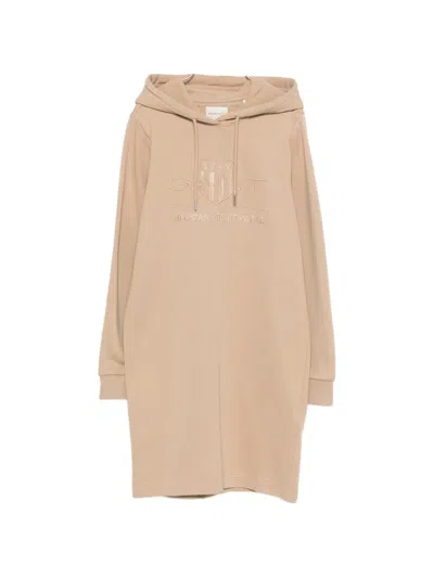 Gant Hooded Long-sleeved Dress In Brown