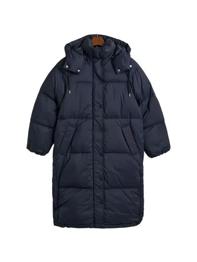 Gant Hooded Quilted Coat In Blue