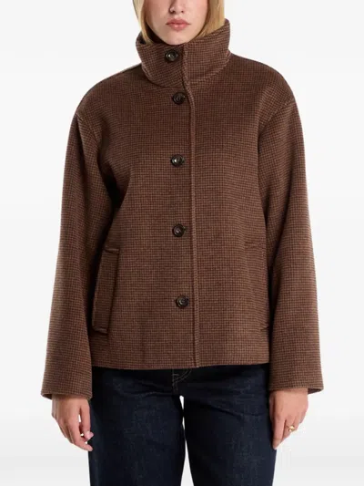 Gant Houndstooth-pattern High-neck Coat In Brown
