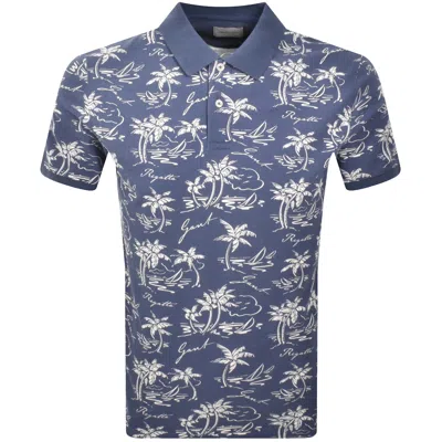 Gant Island Print Polo T Shirt Dusty Navy