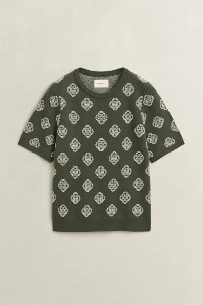 Gant Jacquard-knitted Monogram Sweater In Green
