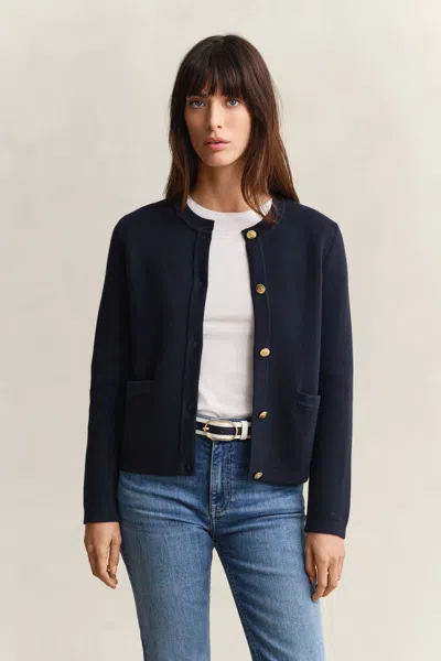 Gant Knitted Cotton Jacket In Blue
