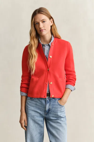 Gant Knitted Cotton Jacket In Red