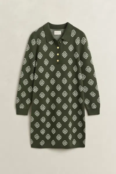 Gant Knitted Monogram Polo Dress In Green