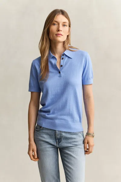 Gant Knitted Short Sleeve Rugger In Blue