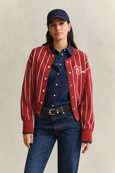 Gant Knitted Varsity Jacket In Red