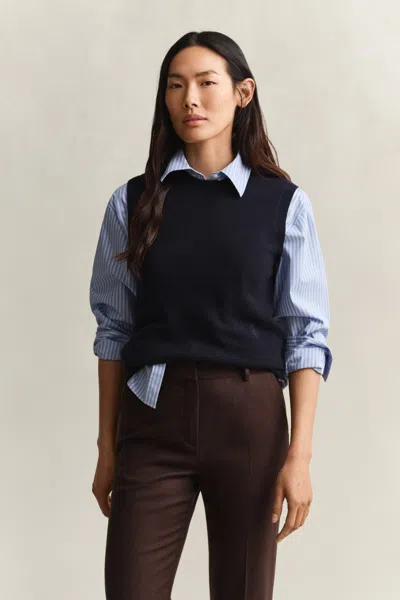 Gant Knitted Wool Vest In Blue