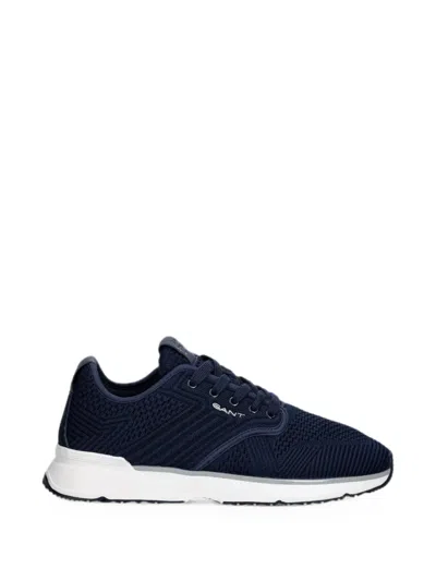 Gant Knit-texture Panelled Sneakers In Blue