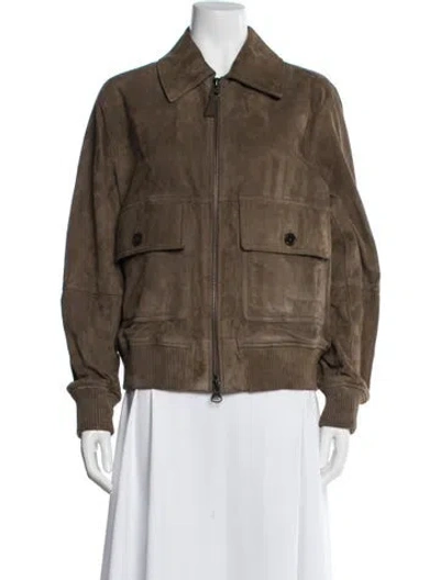 Pre-owned Gant Lamb Leather Bomber Jacket In Brown