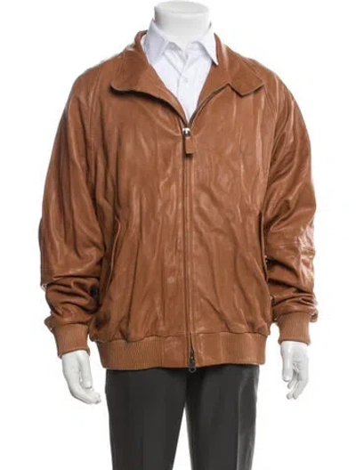 Pre-owned Gant Lamb Leather Bomber Jacket In Brown