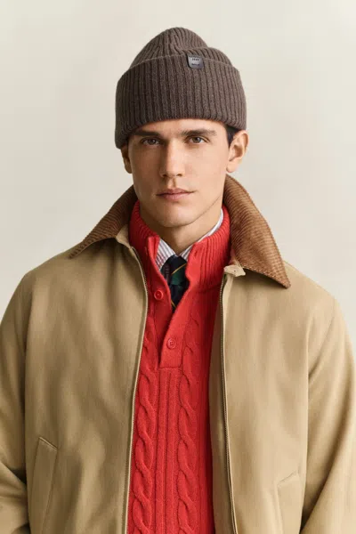 Gant Lambswool Beanie In Brown