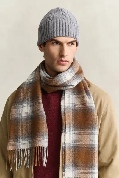 Gant Lambswool Cable Knit Beanie In Dark Grey