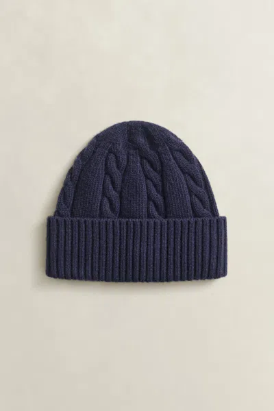 Gant Lambswool Cable Knit Beanie In Navy