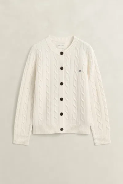 Gant Lambswool Cable Knit Cardigan In Metallic