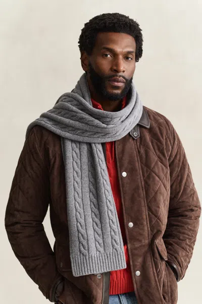 Gant Lambswool Cable Knit Scarf In Dark Grey