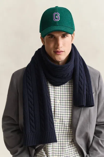 Gant Lambswool Cable Knit Scarf In Navy