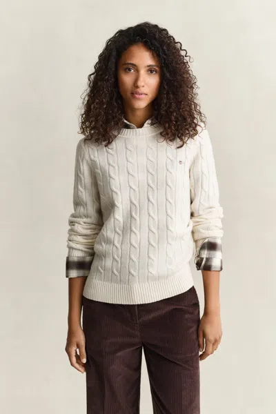 Gant Lambswool Cable Knit Sweater In White