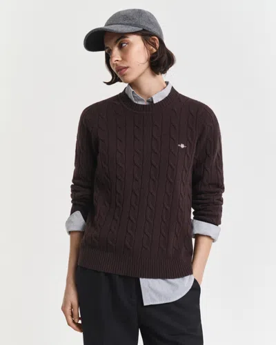 Gant Lambswool Cable Knit Sweater In Burgundy