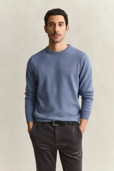 Gant Lambswool Crew Neck Sweater In Blue