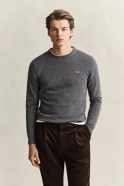 Gant Lambswool Crew Neck Sweater In Gray