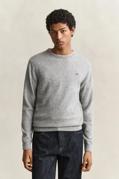 Gant Lambswool Crew Neck Sweater In Gray