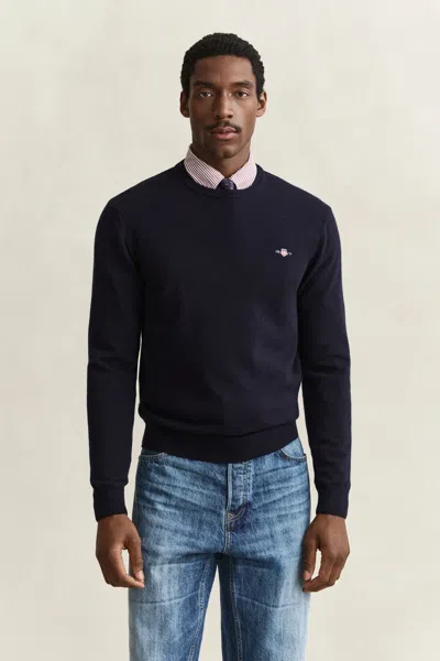 Gant Lambswool Crew Neck Sweater In Blue