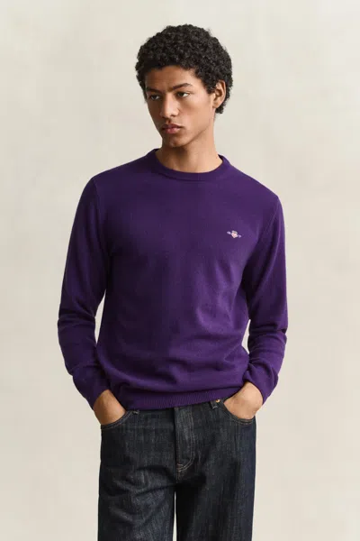 Gant Lambswool Crew Neck Sweater In Purple