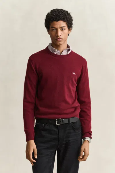 Gant Lambswool Crew Neck Sweater In Red