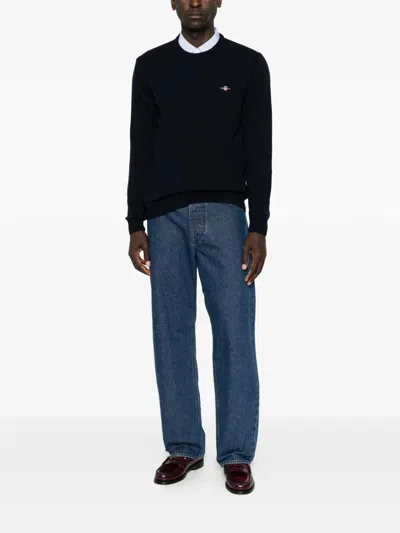 Gant Lambswool Crew-neck Sweater In Blue