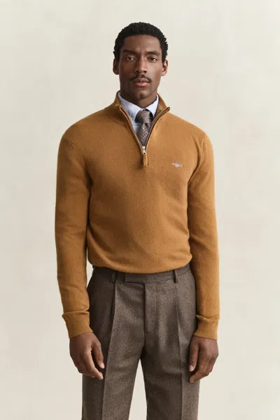 Gant Lambswool Half-zip Sweater In Brown