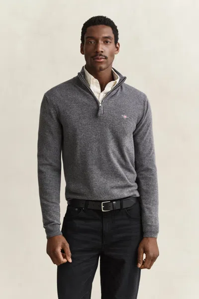 Gant Lambswool Half-zip Sweater In Gray