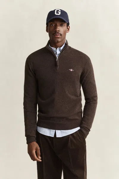 Gant Lambswool Half-zip Sweater In Brown