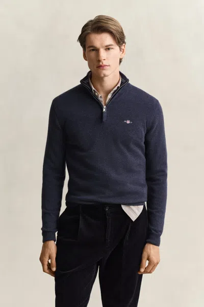 Gant Lambswool Half-zip Sweater In Blue