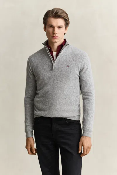 Gant Lambswool Half-zip Sweater In Gray