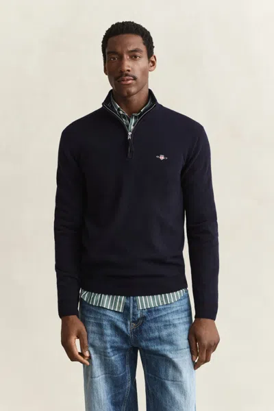 Gant Lambswool Half-zip Sweater In Blue