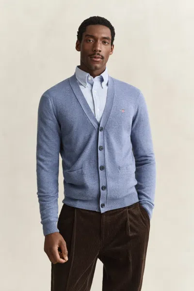 Gant Lambswool V-neck Cardigan In Blue Horizon