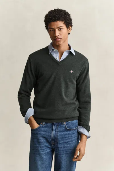 Gant Lambswool V-neck Sweater In Green