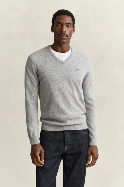 Gant Lambswool V-neck Sweater In Gray