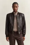 Gant Leather Bomber Jacket In Brown