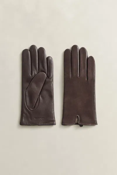 Gant Leather Suede Gloves In Brown