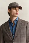 Gant Leather Visor Checked Wool Cap In Brown