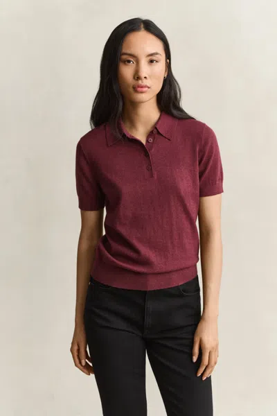 Gant Light Knitted Polo Sweater In Burgundy