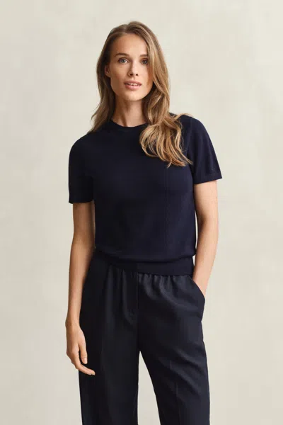 Gant Lightweight Knit Short Sleeve Crew Neck Sweater In Blue