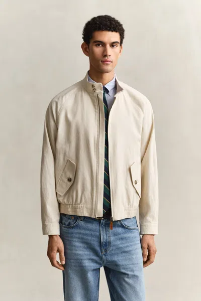 Gant Linen Blend Harrington Jacket In Neutral