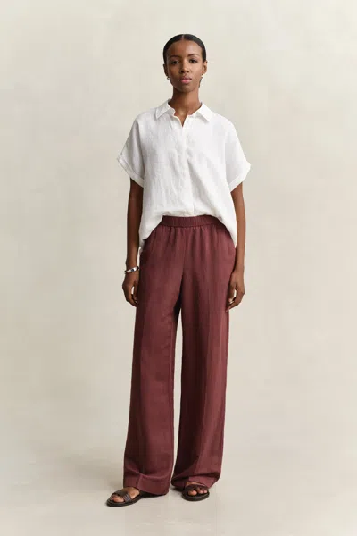 Gant Linen Blend Pants In Burgundy