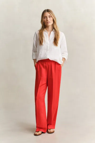 Gant Linen Blend Pants In Red