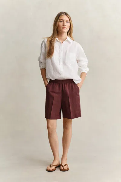 Gant Linen Blend Shorts In Burgundy