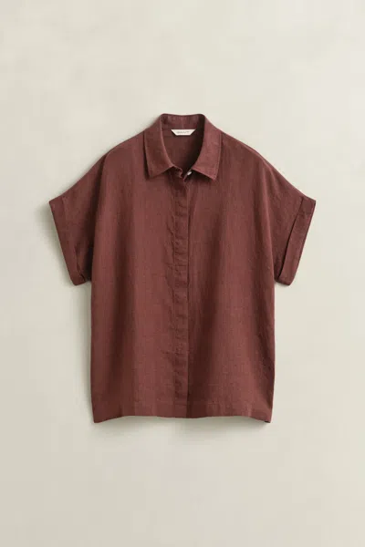 Gant Linen Cap Sleeve Shirt In Brown